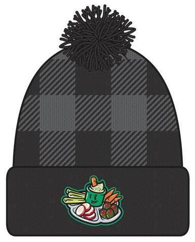 Wisconsin Supper Clubbers Black/Charcoal Plaid Relish Tray Watch Cap w/ Pom *NEW*