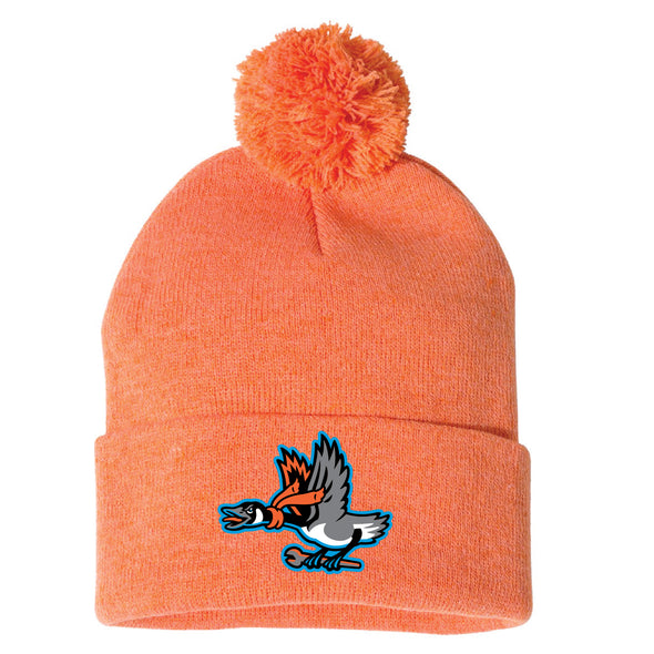 Beloit Sky Carp Heather Orange Pom Home Winter Hat